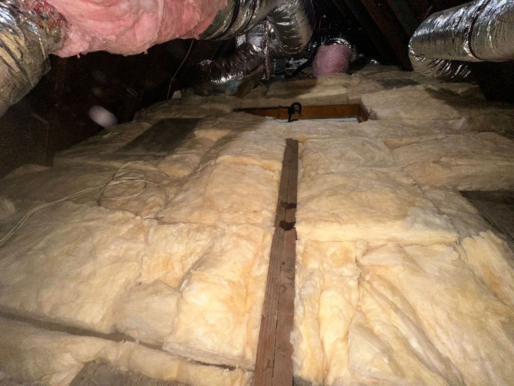 Los Angeles attic before Pure Eco cleaning — contaminated insulation and debris