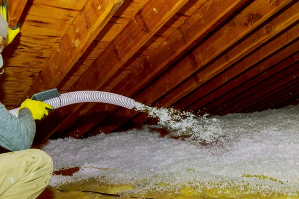 Blown-in insulation installation in Los Angeles attic
